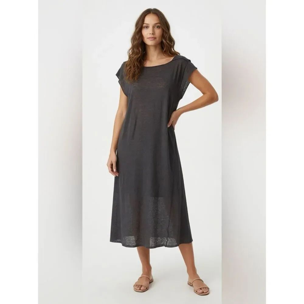 Velvet Graham & Spencer 100% Linen Gray Maxi Raw Hem Dress Fairy